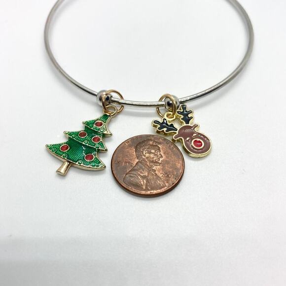 Rudolph the Red-Nosed Reindeer and Christmas Tree Bangle Charm Bracelet - Picture 5 of 6